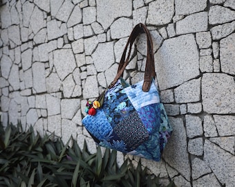 Blue Diamond Handbag, Quilted Bag, Women Handbag, Gifts For Her, Shoulder Bag, Handmade Bag, Vintage Handbag