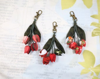 Red Tulip Keychain, Keychain Accessories, Keychain Charm, Keychain For Women, Fabric Keychain, Handmade Keychain, Key Fob, Gifts For Her
