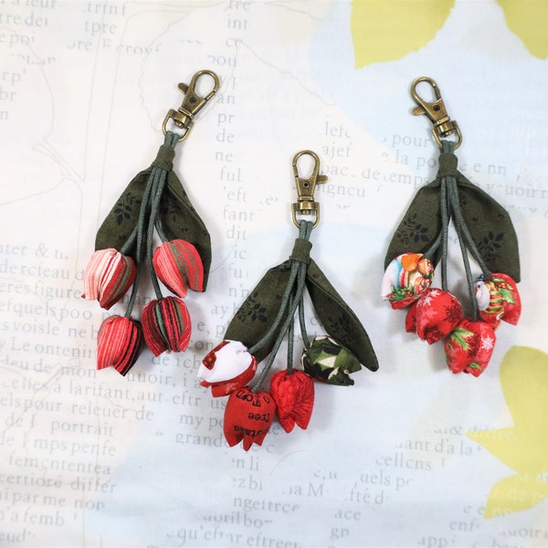 Red Tulip Keychain, Keychain Accessories, Keychain Charm, Keychain For Women, Fabric Keychain, Handmade Keychain, Key Fob, Gifts For Her