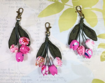 Pink Tulip Keychain, Keychain Accessories, Keychain Charm, Keychain For Women, Fabric Keychain, Handmade Keychain, Key Fob, Gifts For Her