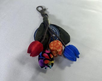 Colorful Tulip Keychain #2 - Keychain Accessories, Keychain Charm, Keychain For Women, Fabric Keychain, Handmade Keychain, Gifts For Her