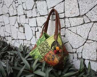 Green Diamond Handbag, Quilted Bag, Women Handbag, Gifts For Her, Shoulder Bag, Handmade Bag, Vintage Handbag