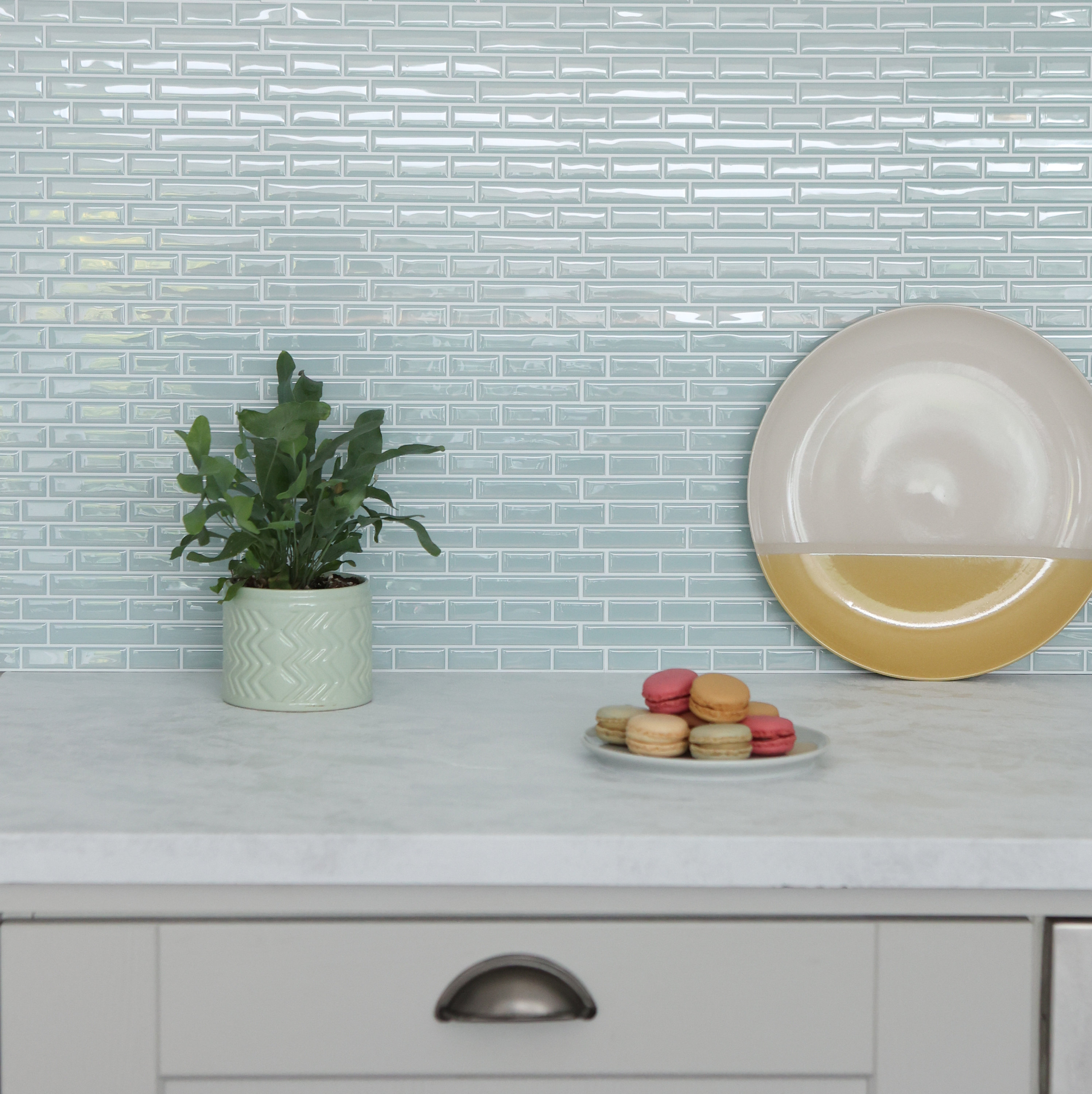 sea glass tile kitchen backsplash
