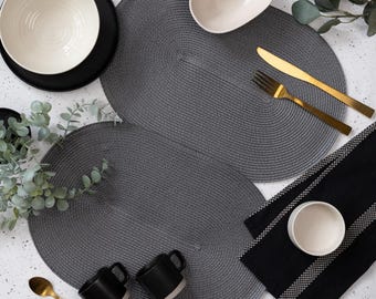 dc fix Steel Grey Eco-line Wipe Clean oval Weave Placemats Set of 4 or 6