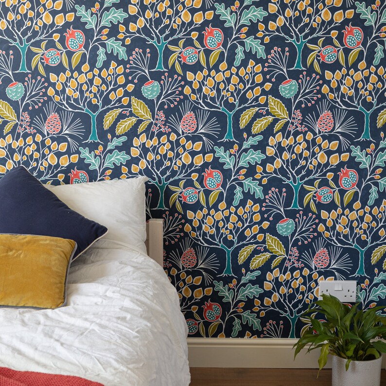 A4 SAMPLE Nu Wallpaper GROOVY GARDEN Navy Peel & Stick Etsy UK