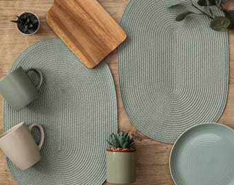 dc fix Sage Green Eco-line Wipe Clean oval Weave Placemats Set of 4 or 6