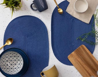 dc fix Deep Blue Eco-line Wipe Clean oval Weave Placemats Set of 4 or 6