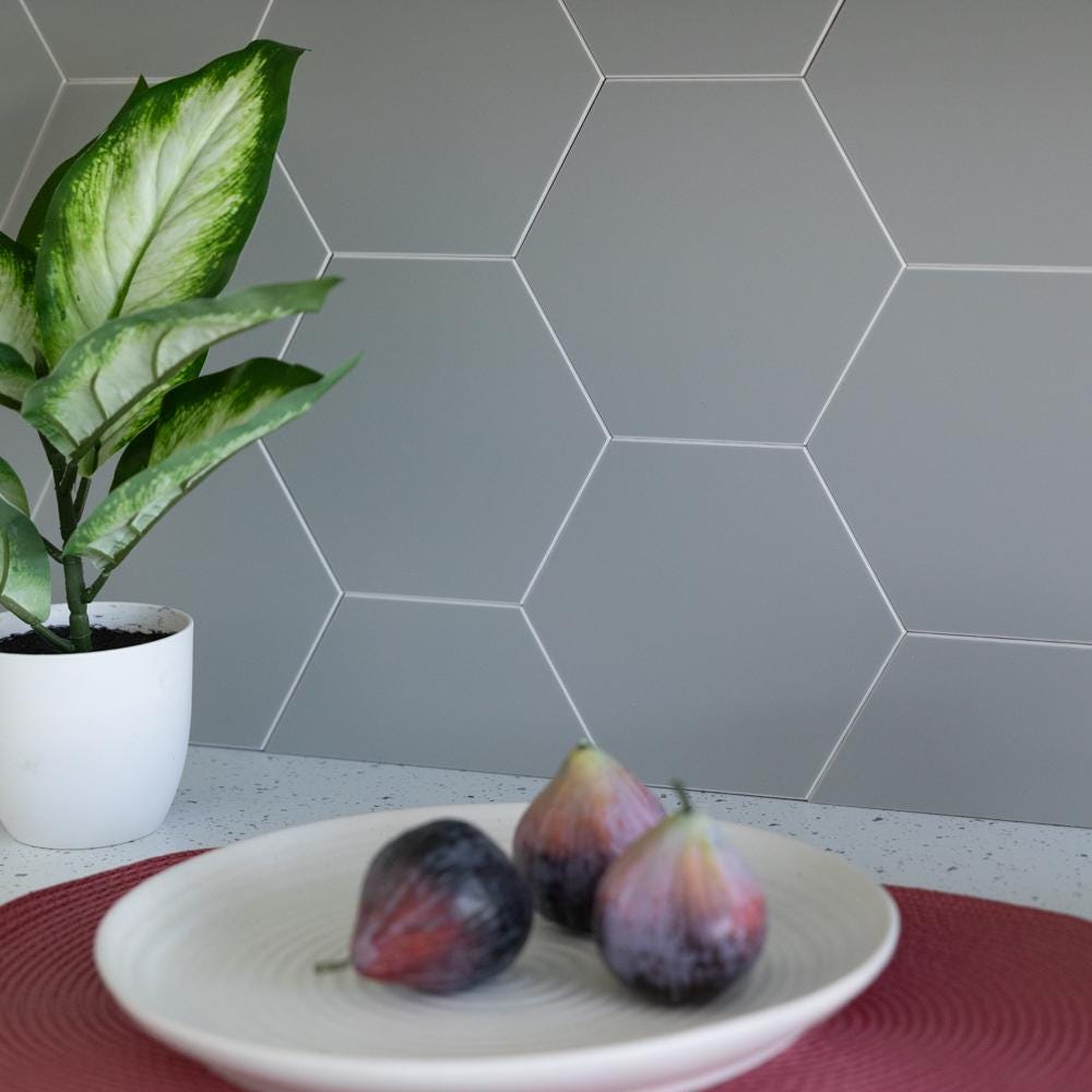 Self Adhesive Wall Tiles 14.98cm x 17.19cm (3.3mm) HEXAGON GREY pack of 9 tiles (0.23sqm)