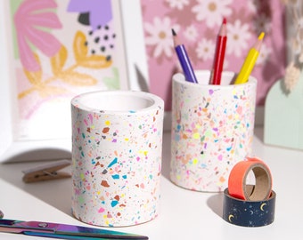 colorful pen holder in terrazzo design handmade, storage for pens and brushes