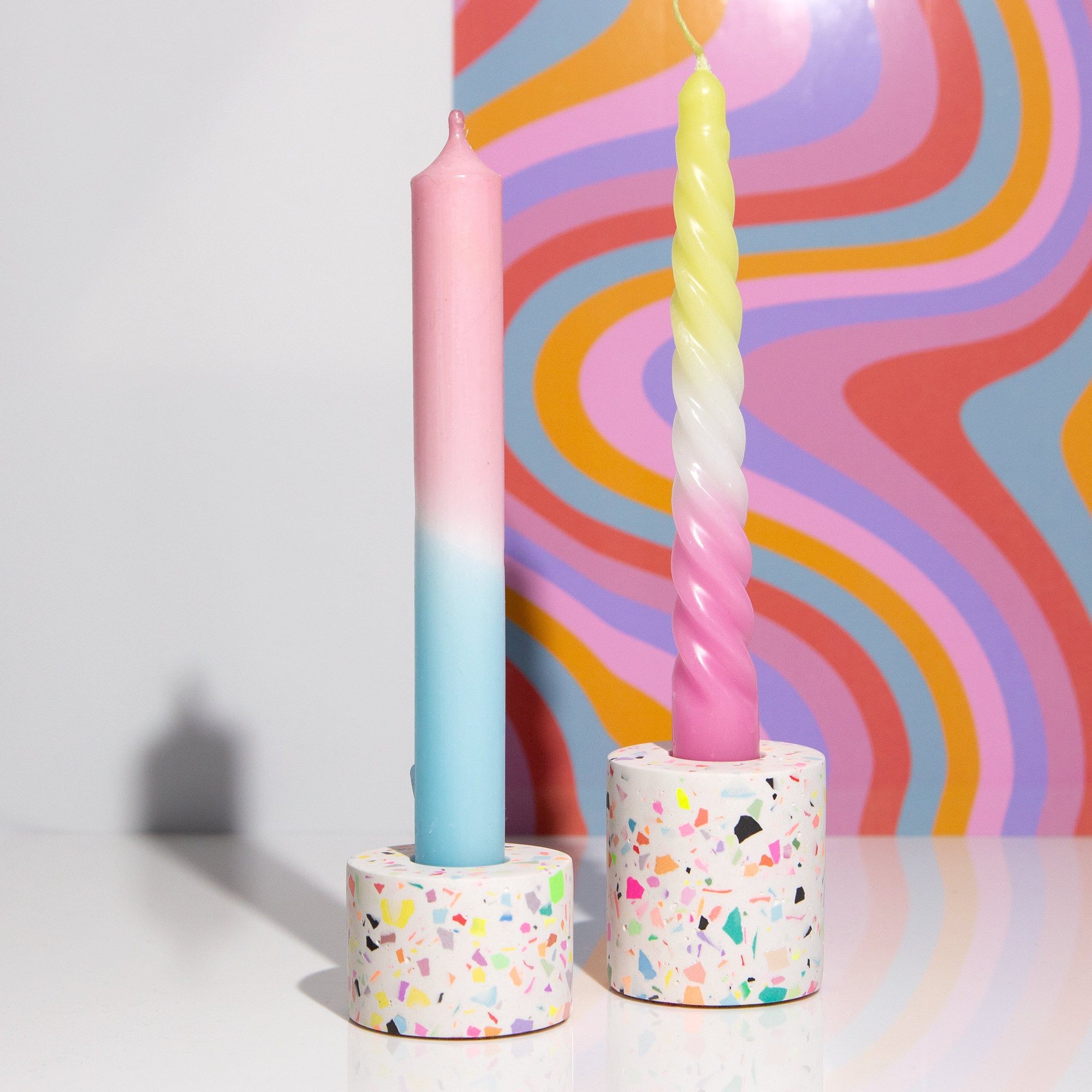 Terrazzo candle holder colorful for taper candles, colorful round candle holder