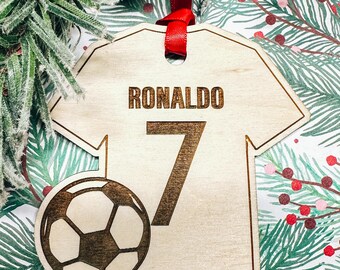 Ronaldo Christmas Ornament, Xmas Ornament Gift, Gift for Ronaldo Fan, Portugal Soccer Ornament, Soccer Team Messi Portugal Wooden Ornament