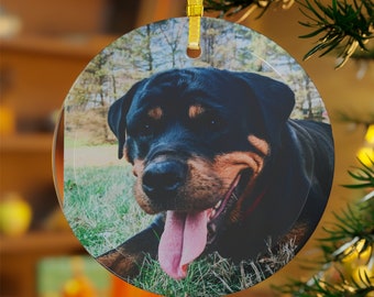 Personalizowana szklana ozdoba ze zdjęciem zwierzaka – spersonalizowana dekoracja świąteczna