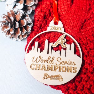 Atlanta Braves 2021 MLB Champions ATL Skyline Christmas Ornament. Christmas tree decor, World Series Champs, Baseball, Black Friday