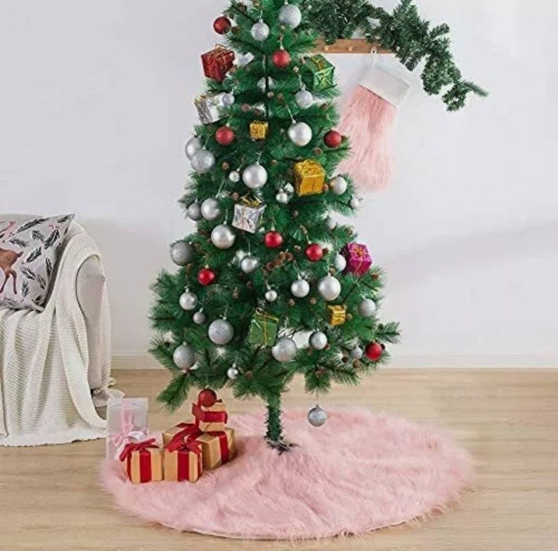 Pink Faux Fur Christmas Tree Skirt Etsy
