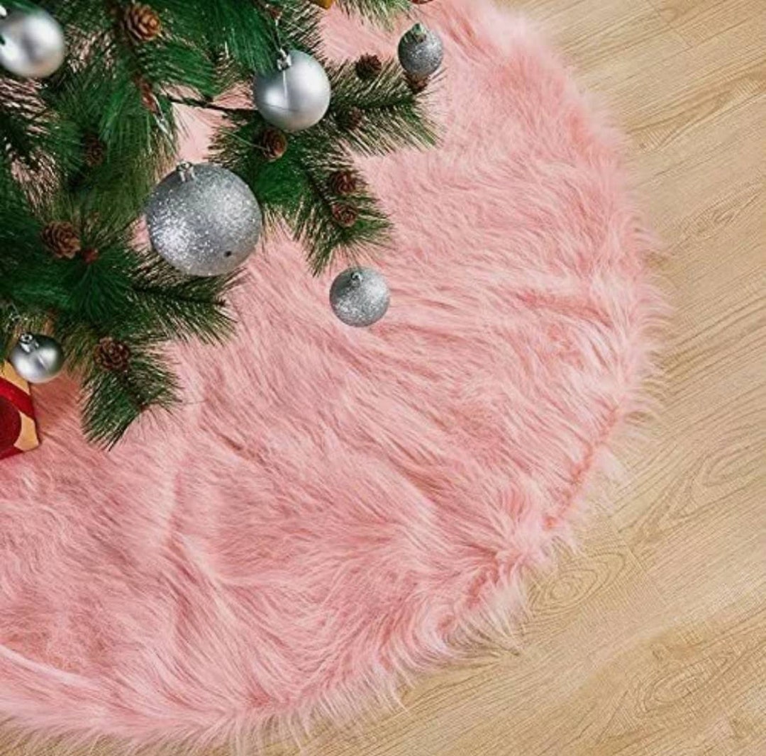 Pink Faux Fur Christmas Tree Skirt Etsy