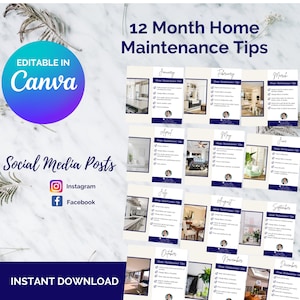 12 Month Home Maintenance Tips Social Media Posts | Real Estate Instagram | Facebook Posts | Real Estate Marketing | Real Estate Templates