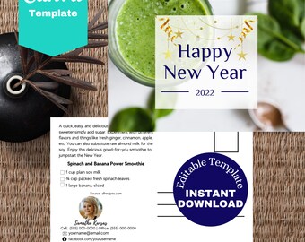 Plantilla de postal de Año Nuevo de bienes raíces, postal de Año Nuevo de agente inmobiliario, marketing inmobiliario, postal de recetas / DESCARGA INSTANTÁNEA DE CANVA