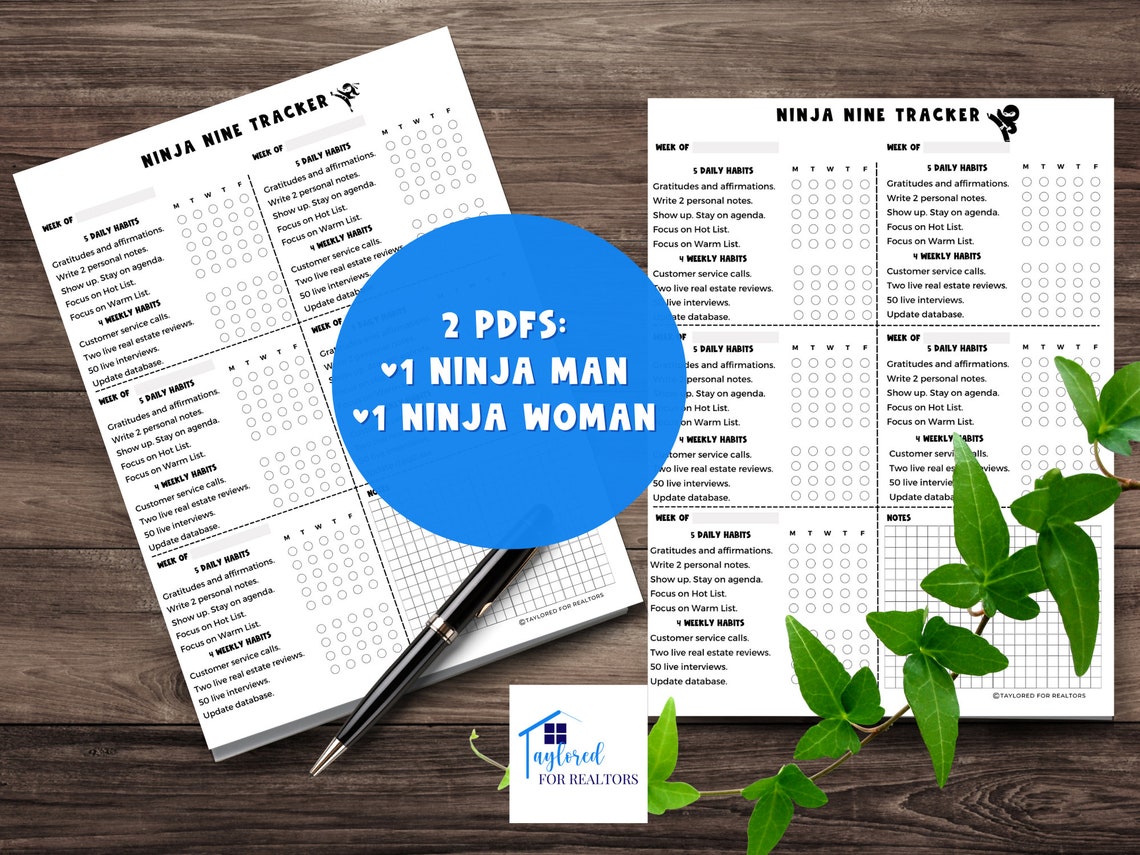 Ninja Realtor Planning Sheet Ninja Nine Tracker Ninja Nine Daily Todo