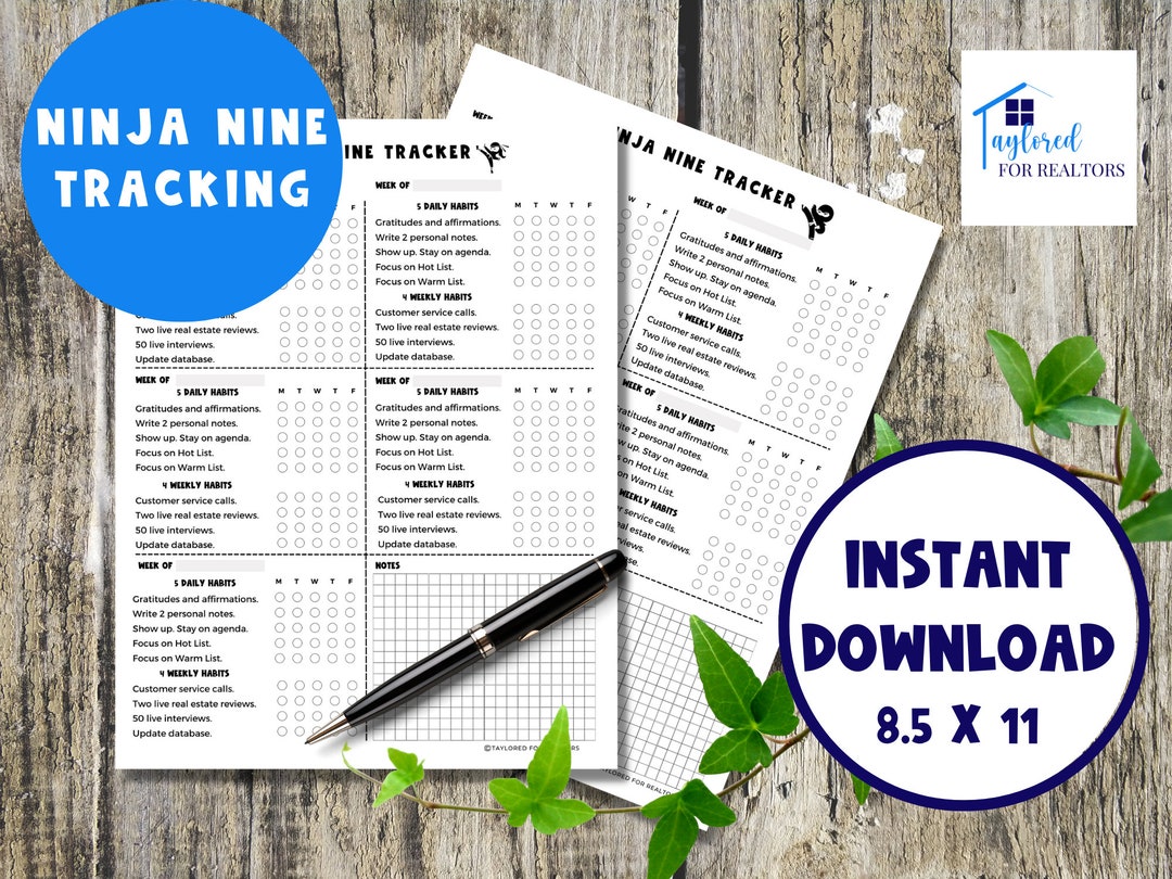 Ninja Realtor Planning Sheet Ninja Nine Tracker Ninja Nine Daily Todo
