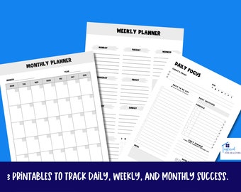 Printable Daily, Weekly, Monthly Planners | INSTANT DOWNLOAD | Goal Setting