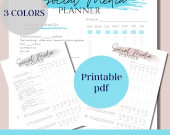 Social Media Planner Printable. Downloadable Tracker for Instagram, Facebook & Marketing Planner.  Printable Social Media Content Tracker