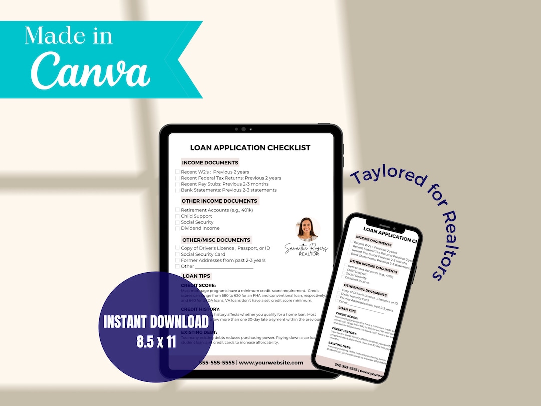 Real Estate Loan Application Checklist, Loan Template, Real Estate Marketing, Mortgage Loan