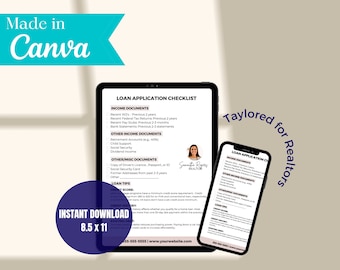 Real Estate Loan Application Checklist, Loan Template, Real Estate Marketing, Mortgage Loan Checklist, Loan Requirement  Checklist