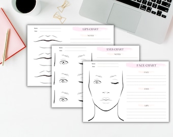 Makeup Artist Templates Set, Makeup Practice Sheets, Makeup Artist Face Chart, Freelance Makeup Form, Makeup Artist Form, INSTANT DOWNLOAD