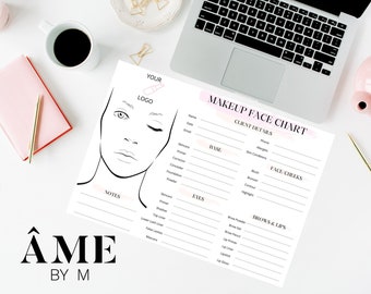 EDITABLE Makeup Artist Face Chart with Logo, Makeup Artist Form, Makeup Consultation Face Chart, Makeup Consent Form, Customise in Canva
