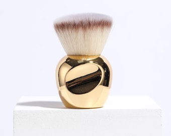 Gold Vegan Kabuki Brush, Professional Makeup Brush, Makeup Brush, Vegan, Foundation Brush, Blush, Kabuki, Cosmetics, Powder Brush