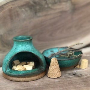 Incense holder and burner | Pottery dish and chiminea for herbs, palo santo, cone incense etc...