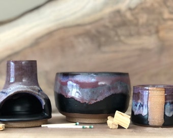 CUSTOM Ceremony set: ceramic smudging bowl, chiminea and matchstikck set for manifestation, intention, meditation & ritual