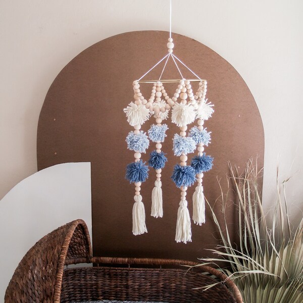 Baby Mobile (cream - dusty blue - cornflower) **Ceiling hook INCLUDED**