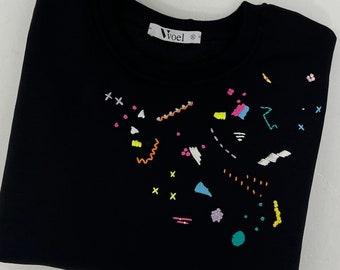 Black Hand Embroidered Geometric  Sweatshirt