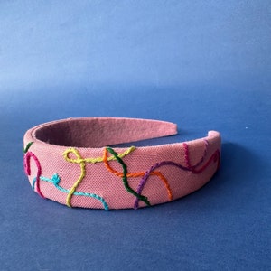 Pink Embroidered Headband , Vintage Headband , Hand Embroidered Unique Hairband