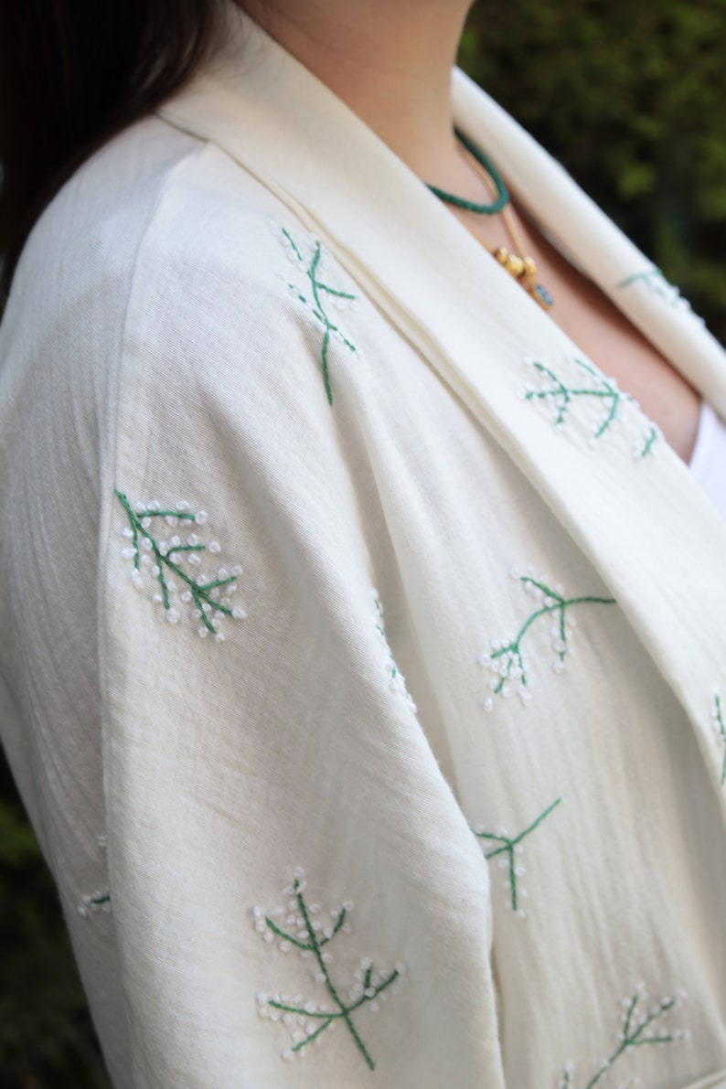 Muslin Kimono with floral embroidery Kimono Cardigan Handmade Festival Kimono Floral bohemian kimono image 6