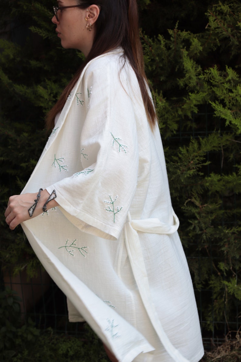 Muslin Kimono with floral embroidery Kimono Cardigan Handmade Festival Kimono Floral bohemian kimono image 1