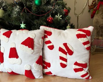 Christmas Candy Hand Tufted Punch Needle Pillow Cover