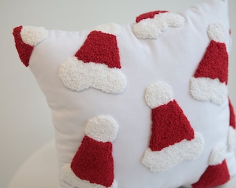 Hand Tufted Punch Needle Pillow Cover Christmas Hat design