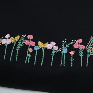 Black Hand Embroidered Side Vent Spring Flowers Sweatshirt image 3