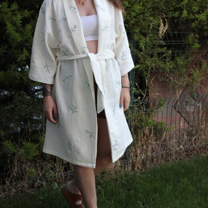 Muslin Kimono with floral embroidery Kimono Cardigan Handmade Festival Kimono Floral bohemian kimono image 5