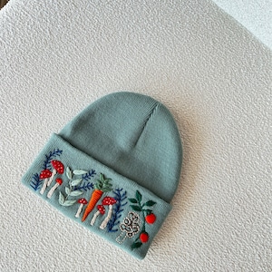 Unisex Soft Mushroom Embroidery Beanie for Christmas
