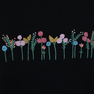 Black Hand Embroidered Side Vent Spring Flowers Sweatshirt image 7