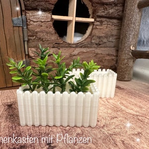 Gnome accessories miniature flower box (set of 2) with plants, 3D printing