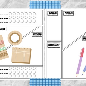 Comic Double Page Weekly Bullet Journal Spread, BuJo Spread, Bullet Journal Printable, Printable Template, Planner Printable, BuJo Template