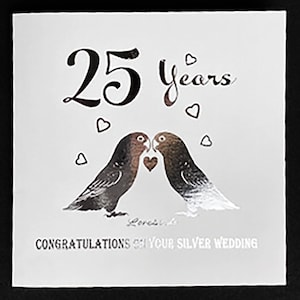Silver wedding card foil, lovebirds