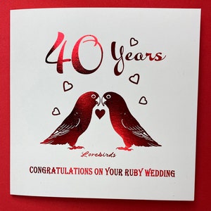 Casamento rubi, cartão de 40 anos de casado, frustrado, pombinhos, pássaro