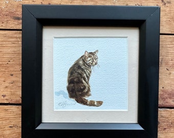 タビー猫の水彩画 オリジナル額入り ユニークな猫のギフト