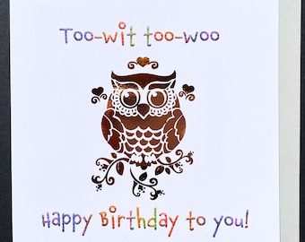 Owl birthday card, bird card