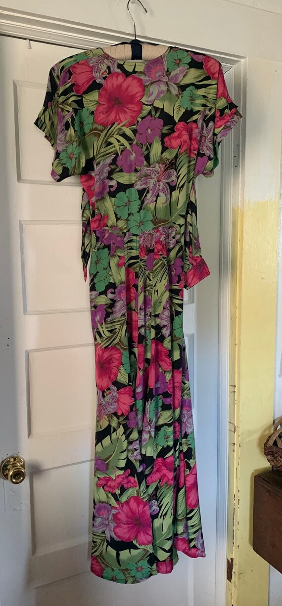 80s Tropical Dress FLORAL Palm Tree dress Print Sundr… Gem